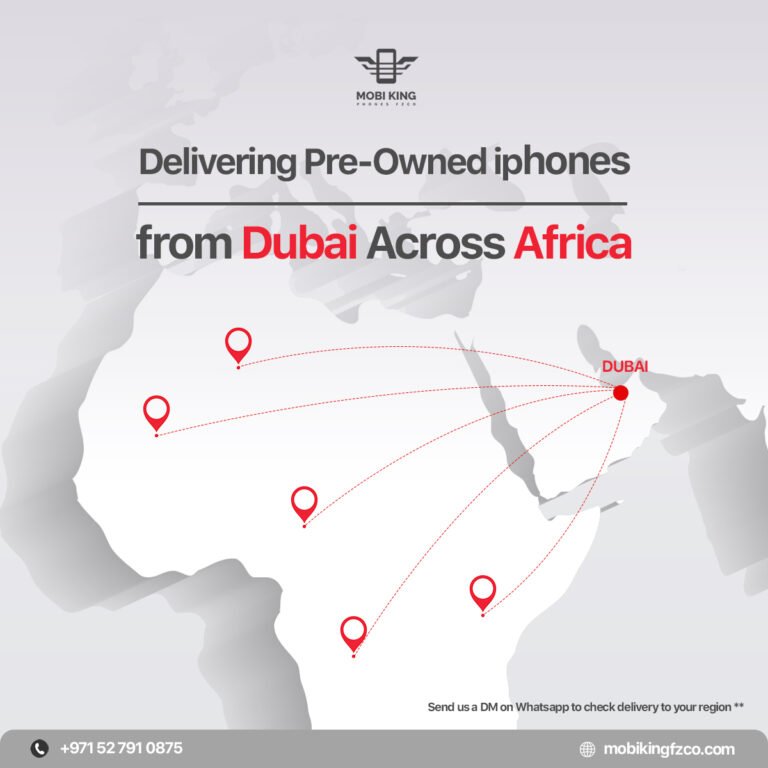 Map showing used iPhone wholesale export routes from Dubai to major African markets