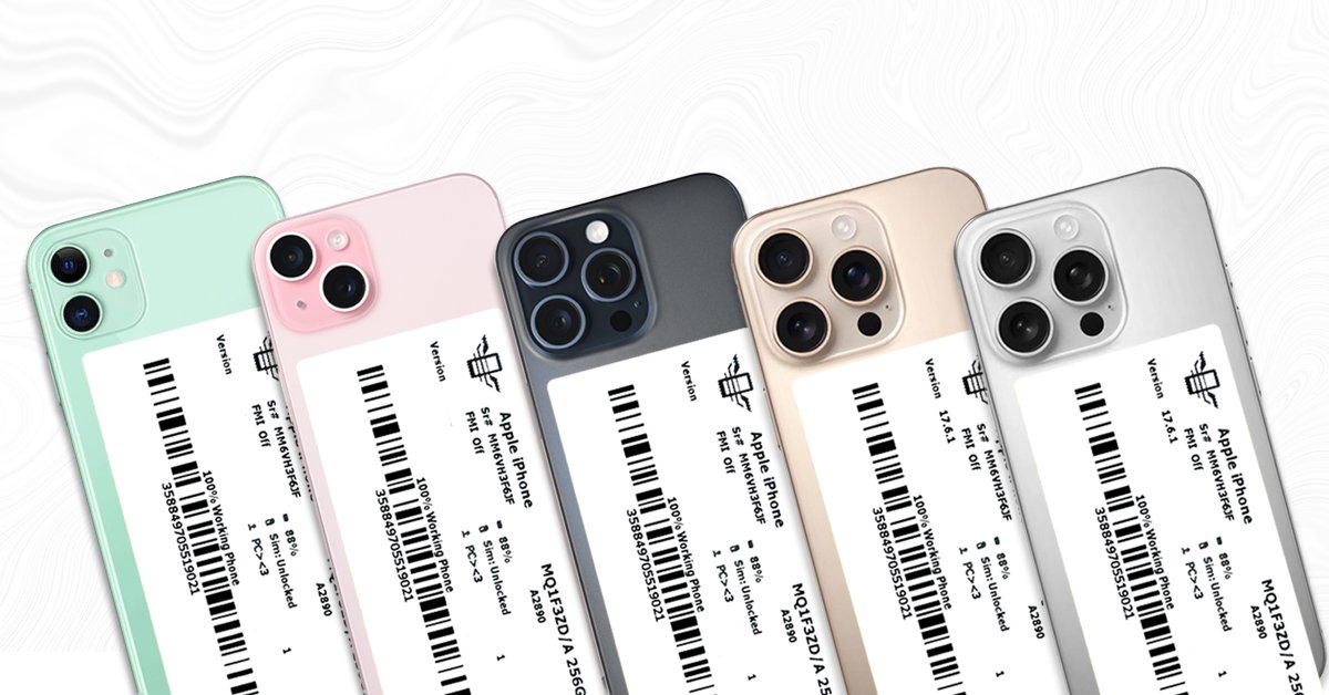 Graded used iPhones with condition labels prepared for wholesale resale supply by MOBIKING Phones FZCO.