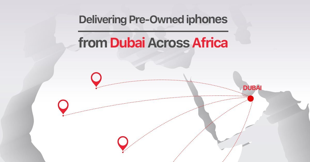 Map showing used iPhone wholesale export routes from Dubai to major African markets